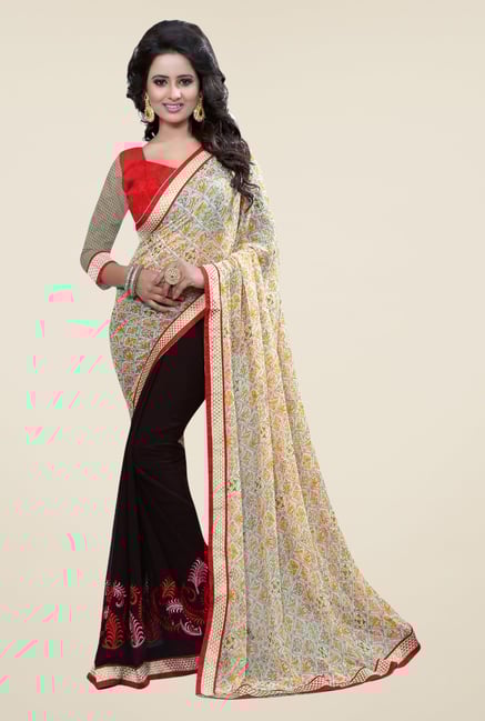 Triveni Brown Printed Faux Georgette Saree Triveni Brown Printed Faux Georgette Saree
