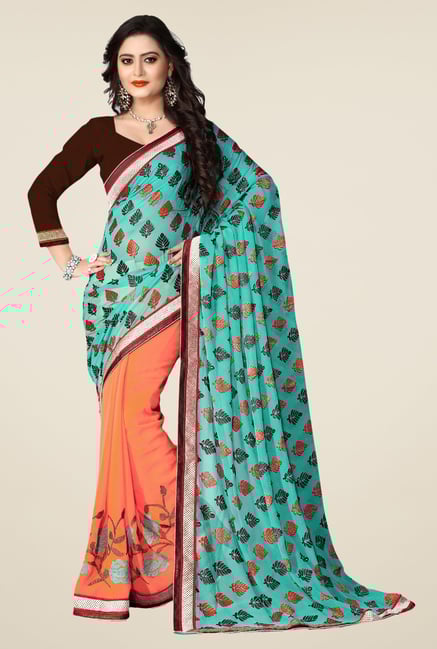 Triveni Peach Embroidered Jacquard Georgette Saree Triveni Peach Embroidered Jacquard Georgette Saree