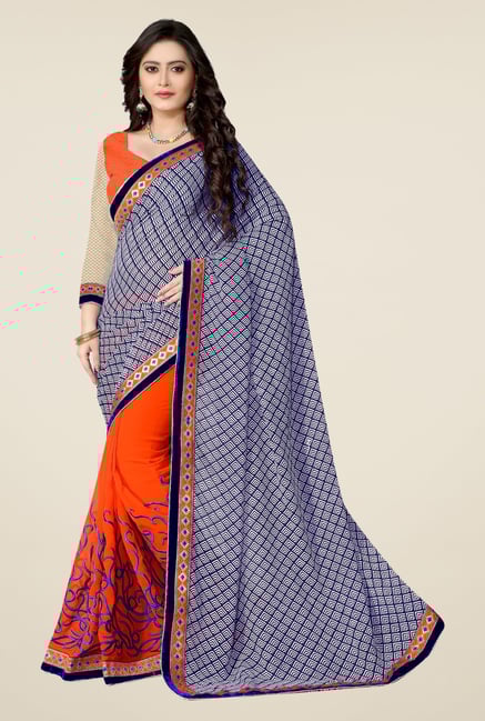 Triveni Orange Printed Faux Georgette Saree Triveni Orange Printed Faux Georgette Saree