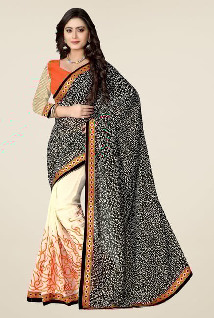 Triveni Cream Printed Faux Georgette Saree Triveni Cream Printed Faux Georgette Saree
