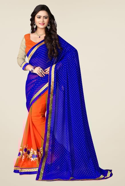 Triveni Orange Embroidered Georgette Viscose Saree Triveni Orange Embroidered Georgette Viscose Saree