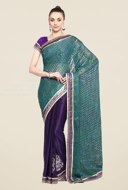 Triveni Purple Printed Georgette Lycra Saree Triveni Purple Printed Georgette Lycra Saree
