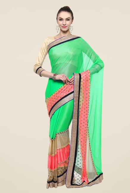 Triveni Green Solid Lycra Free Size Saree Triveni Green Solid Lycra Free Size Saree