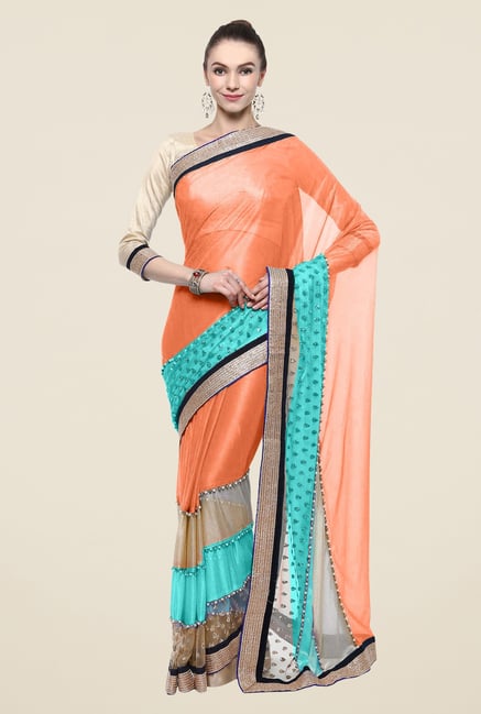 Triveni Orange Solid Lycra Free Size Saree Triveni Orange Solid Lycra Free Size Saree