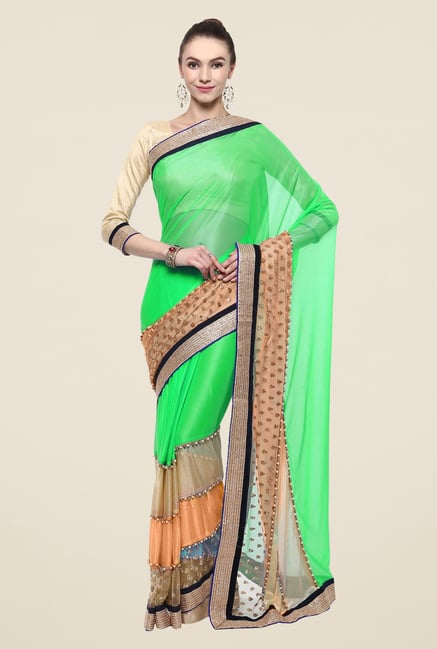 Triveni Green Solid Lycra Dry Clean Saree Triveni Green Solid Lycra Dry Clean Saree