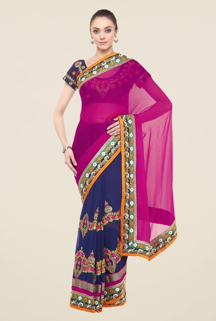 Triveni Navy Embroidered Faux Georgette Dry Clean Saree Triveni Navy Embroidered Faux Georgette Dry Clean Saree
