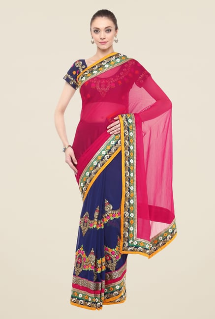 Triveni Navy Embroidered Faux Georgette Saree Triveni Navy Embroidered Faux Georgette Saree