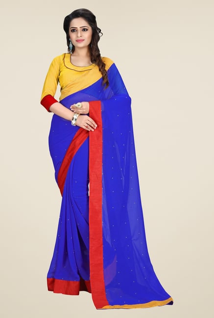 Triveni Blue Solid Faux Georgette Saree Triveni Blue Solid Faux Georgette Saree