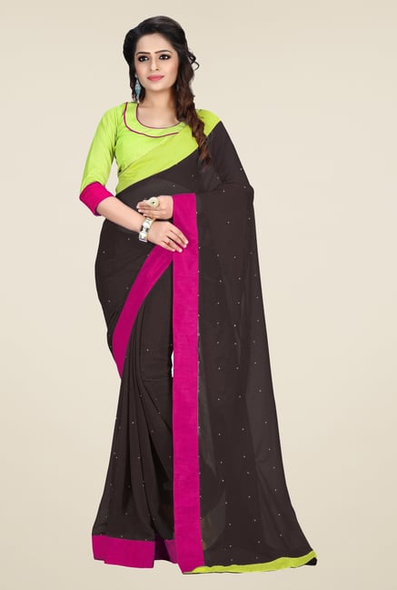 Triveni Brown Solid Faux Georgette Saree Triveni Brown Solid Faux Georgette Saree