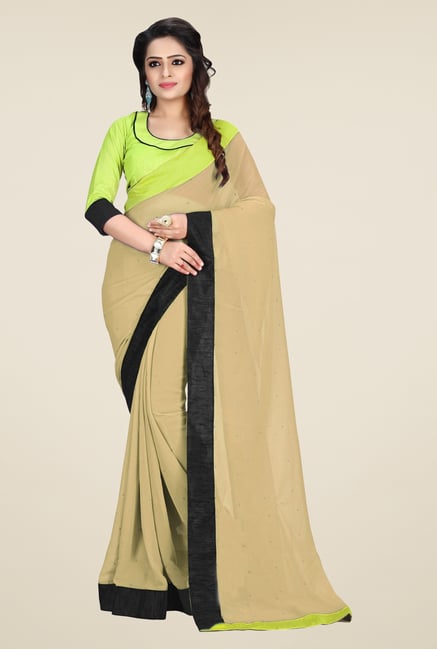 Triveni Beige Solid Faux Georgette Saree Triveni Beige Solid Faux Georgette Saree