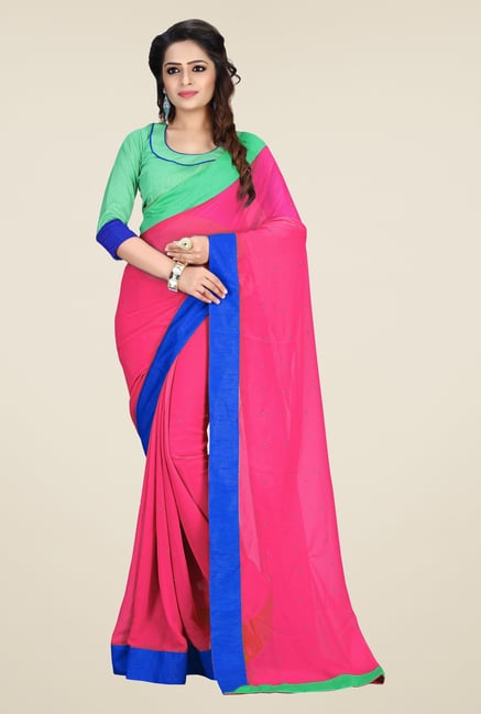 Triveni Pink Solid Faux Georgette Saree Triveni Pink Solid Faux Georgette Saree