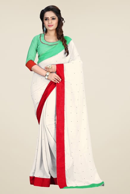 Triveni Off White Solid Faux Georgette Saree Triveni Off White Solid Faux Georgette Saree