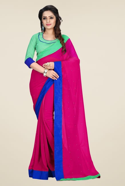Triveni Magenta Solid Faux Georgette Saree Triveni Magenta Solid Faux Georgette Saree
