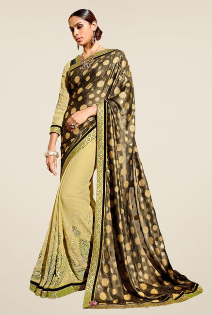 Triveni Olive Printed Georgette Shimmer Saree Triveni Olive Printed Georgette Shimmer Saree