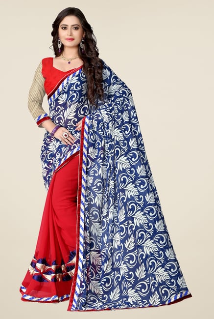 Triveni Red Printed Faux Georgette Saree Triveni Red Printed Faux Georgette Saree