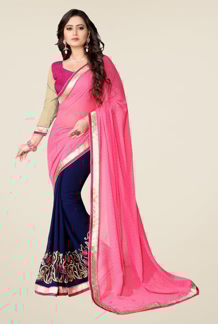 Triveni Blue Printed Georgette Jacquard Saree Triveni Blue Printed Georgette Jacquard Saree