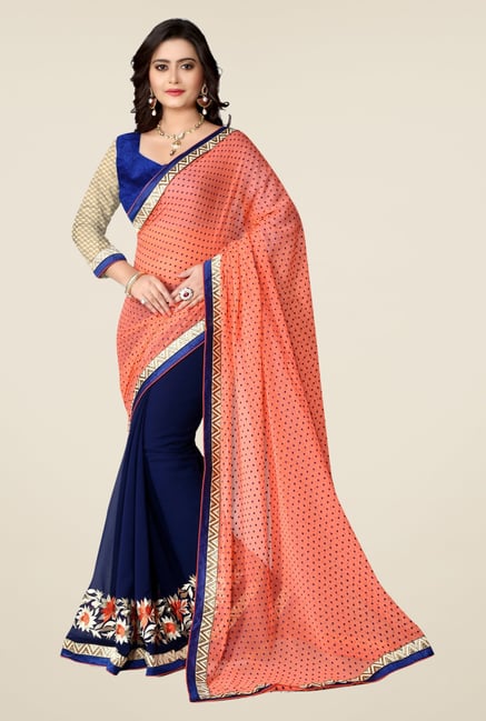 Triveni Navy Embroidered Georgette Jacquard Saree Triveni Navy Embroidered Georgette Jacquard Saree