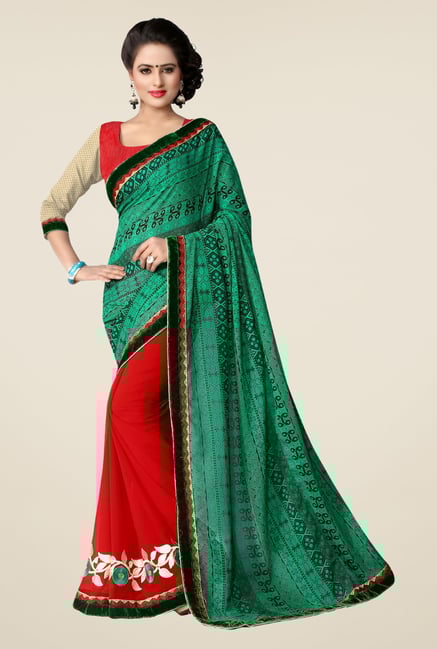 Triveni Red Embroidered Faux Georgette Saree Triveni Red Embroidered Faux Georgette Saree