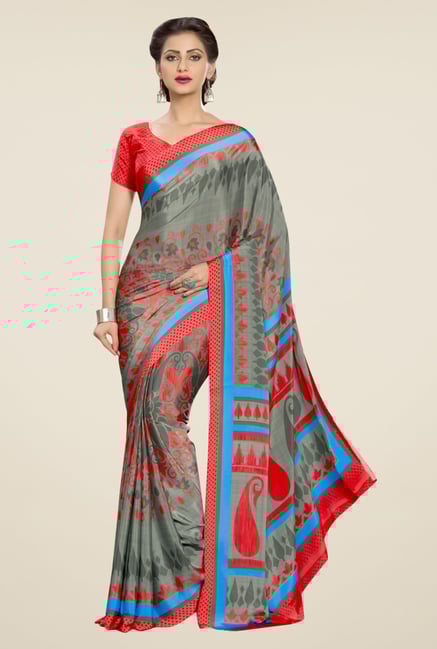 Triveni Grey Printed Silk Crepe Free Size Saree Triveni Grey Printed Silk Crepe Free Size Saree