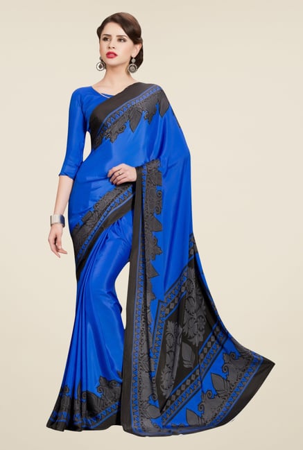 Triveni Blue Printed Silk Crepe Free Size Saree Triveni Blue Printed Silk Crepe Free Size Saree