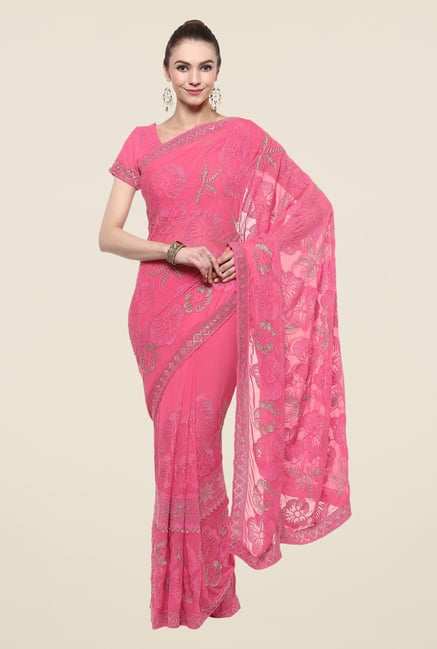 Triveni Pink Embroidered Chiffon Saree Triveni Pink Embroidered Chiffon Saree