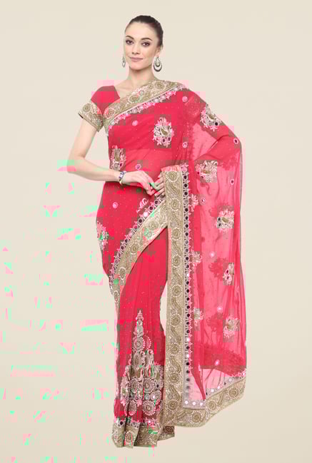 Triveni Magenta Printed Faux Georgette Free Size Saree Triveni Magenta Printed Faux Georgette Free Size Saree