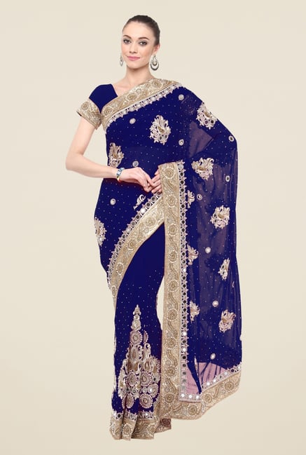 Triveni Navy Printed Faux Georgette Saree Triveni Navy Printed Faux Georgette Saree