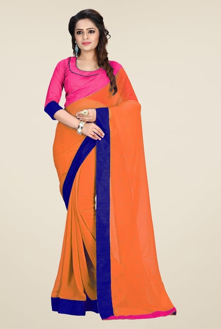 Triveni Peach Solid Faux Georgette Saree Triveni Peach Solid Faux Georgette Saree