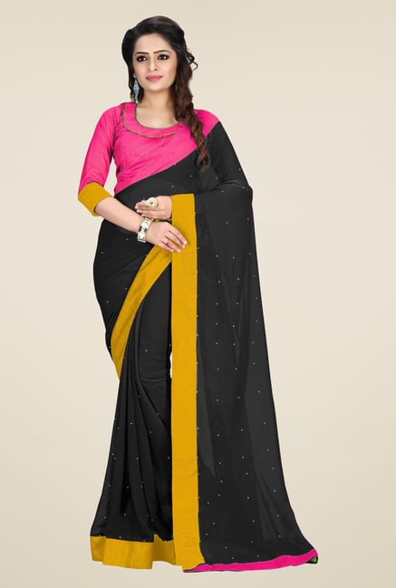 Triveni Black Solid Faux Georgette Saree Triveni Black Solid Faux Georgette Saree