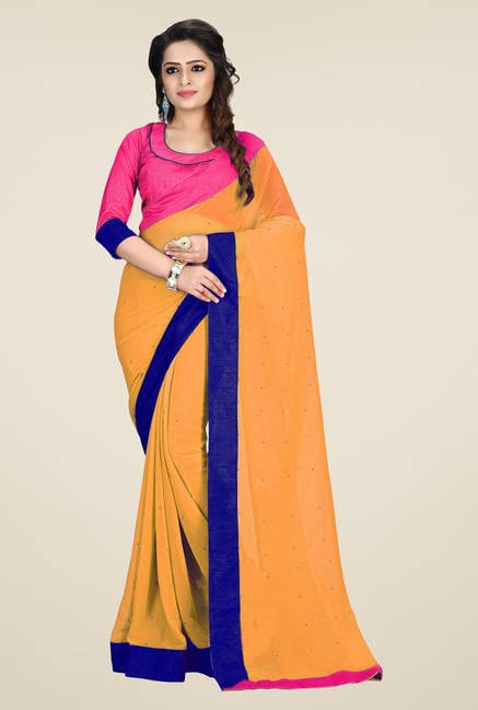 Triveni Yellow Solid Faux Georgette Saree Triveni Yellow Solid Faux Georgette Saree