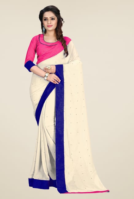 Triveni Off White Solid Faux Georgette Saree Triveni Off White Solid Faux Georgette Saree