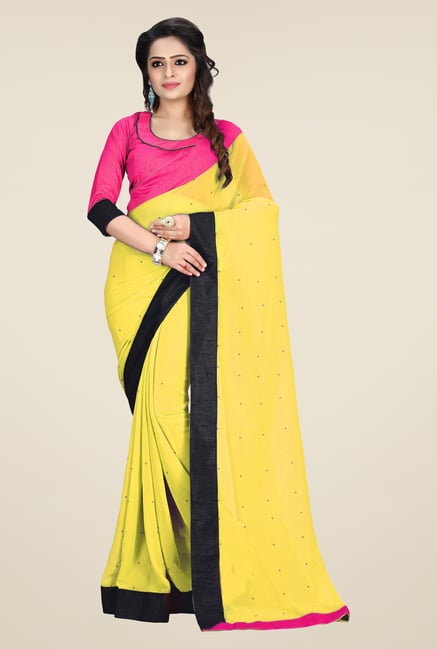 Triveni Yellow Solid Faux Georgette Saree Triveni Yellow Solid Faux Georgette Saree