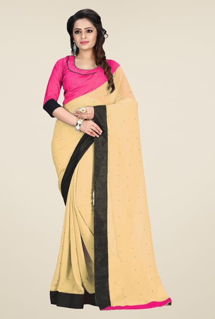 Triveni Beige Solid Faux Georgette Saree Triveni Beige Solid Faux Georgette Saree