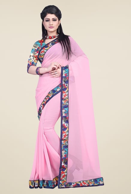 Triveni Pink Solid Faux Georgette Saree Triveni Pink Solid Faux Georgette Saree
