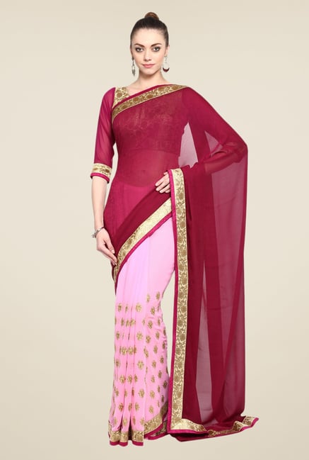 Triveni Pink Printed Faux Georgette Dry Clean Saree Triveni Pink Printed Faux Georgette Dry Clean Saree