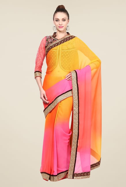 Triveni Multicolor Solid Faux Georgette Saree Triveni Multicolor Solid Faux Georgette Saree