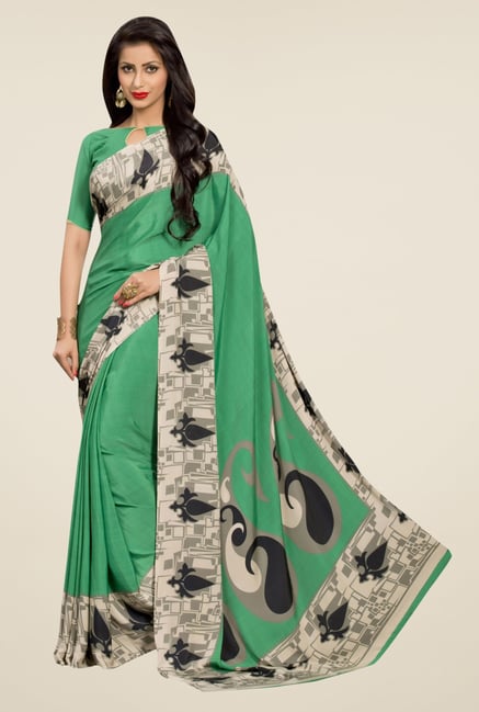Triveni Green Printed Silk Crepe Saree Triveni Green Printed Silk Crepe Saree