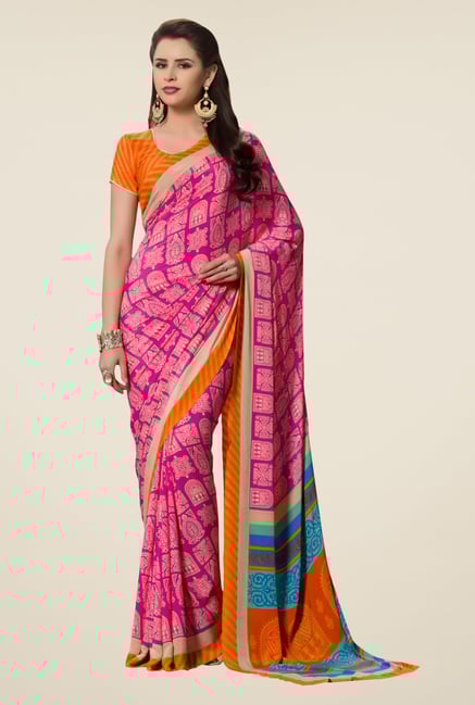 Triveni Magenta Printed Silk Crepe Saree Triveni Magenta Printed Silk Crepe Saree