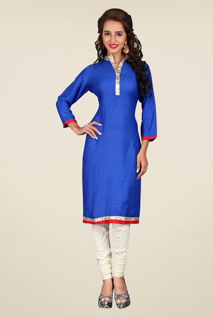 Triveni Blue Solid Cotton Rayon Kurta Triveni Blue Solid Cotton Rayon Kurta