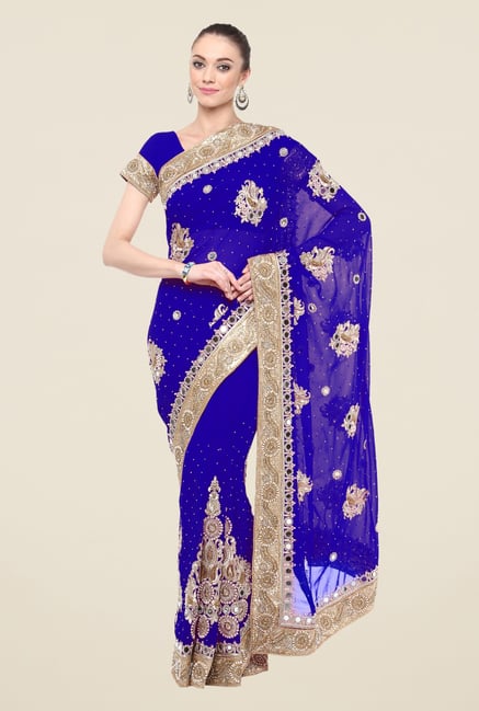 Triveni Blue Printed Free Size Saree Triveni Blue Printed Free Size Saree