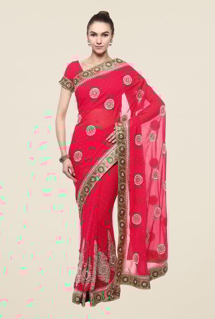 Triveni Magenta Printed Free Size Saree Triveni Magenta Printed Free Size Saree