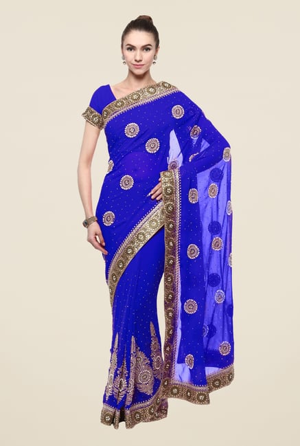 Triveni Blue Faux Georgette Dry Clean Saree Triveni Blue Faux Georgette Dry Clean Saree