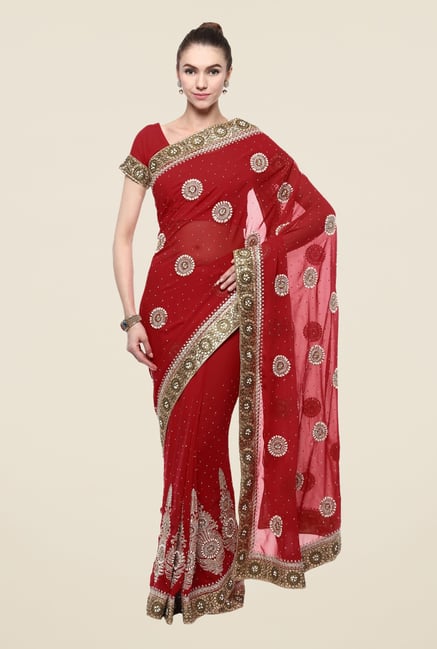 Triveni Maroon Printed Faux Georgette Saree Triveni Maroon Printed Faux Georgette Saree