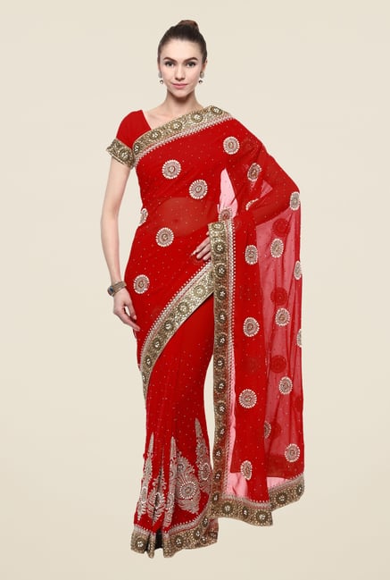 Triveni Red Printed Free Size Saree Triveni Red Printed Free Size Saree
