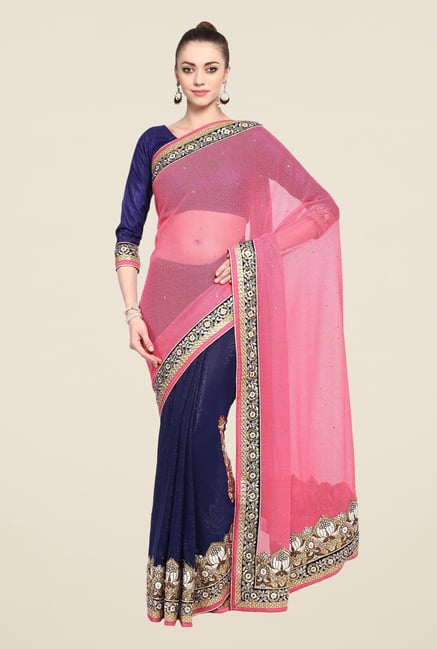 Triveni Blue Printed Georgette Lycra Saree Triveni Blue Printed Georgette Lycra Saree