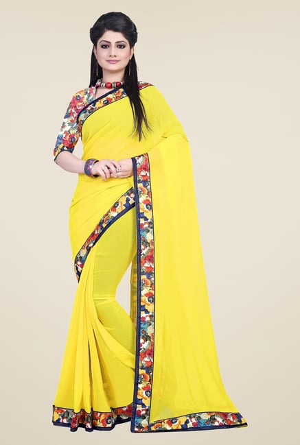 Triveni Yellow Solid Faux Georgette Saree Triveni Yellow Solid Faux Georgette Saree