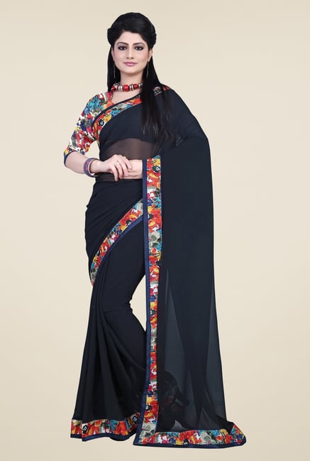 Triveni Black Solid Faux Georgette Saree Triveni Black Solid Faux Georgette Saree