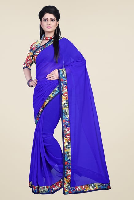 Triveni Blue Solid Faux Georgette Saree Triveni Blue Solid Faux Georgette Saree
