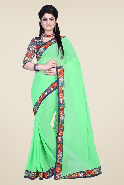 Triveni Green Solid Faux Georgette Saree Triveni Green Solid Faux Georgette Saree