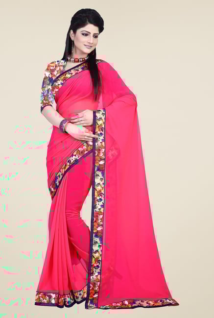 Triveni Pink Solid Faux Georgette Saree Triveni Pink Solid Faux Georgette Saree
